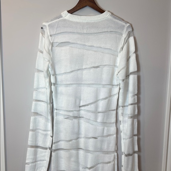 Chic White see through Long Sleeve‎ Crew Neck Sweater Dress NWOT 58" long - Picture 8 of 9